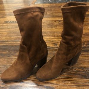 Brown suede sock bootie